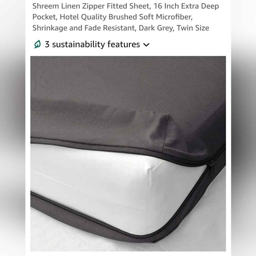 Twin size zippered, microfiber, deep pocket fitted sheet - dark gray.
